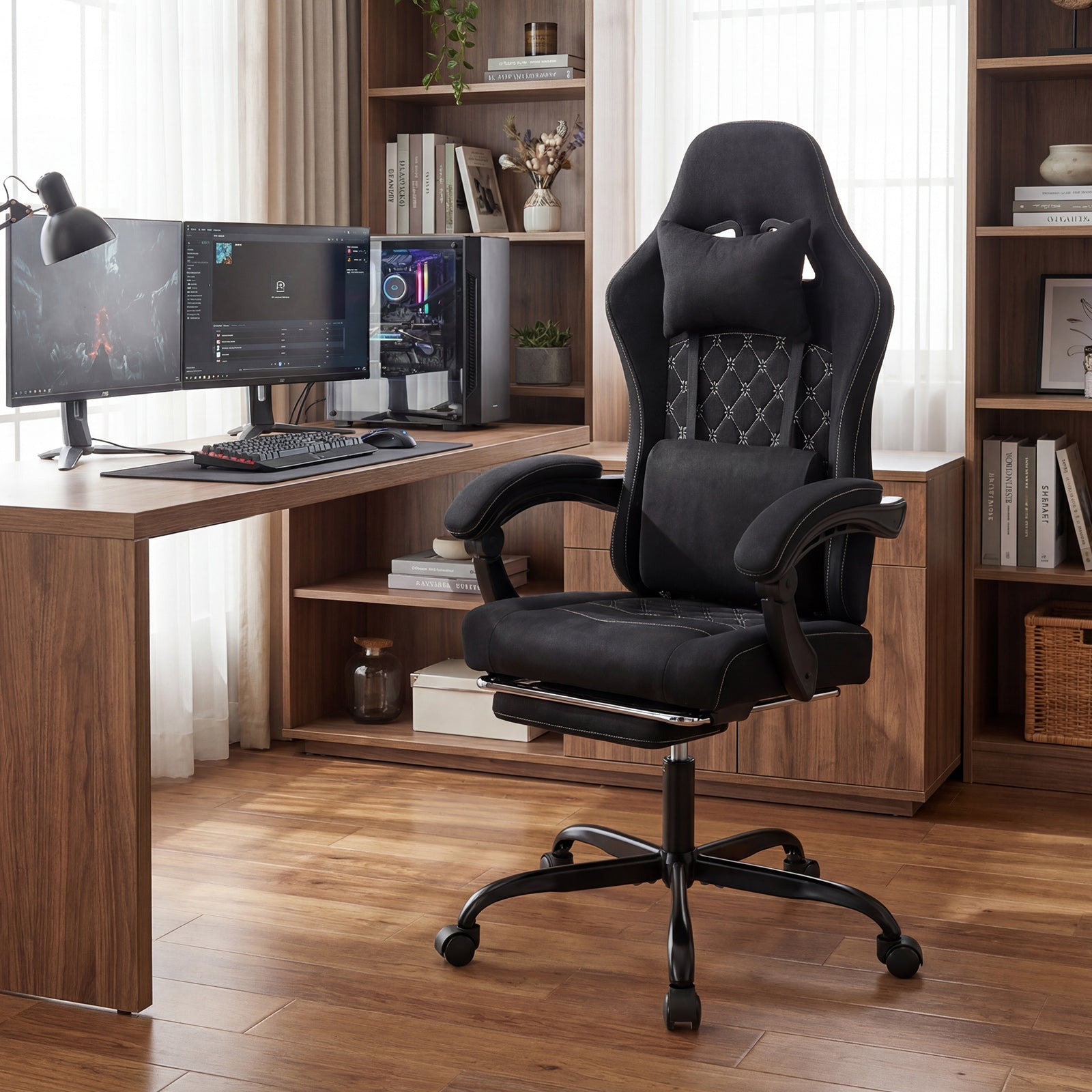 Gaming Chair Height Adjustable Computer Chair with Headrest Video Game Chair-Black