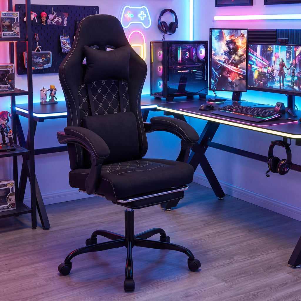 Gaming Chair Height Adjustable Computer Chair with Headrest Video Game Chair-Black
