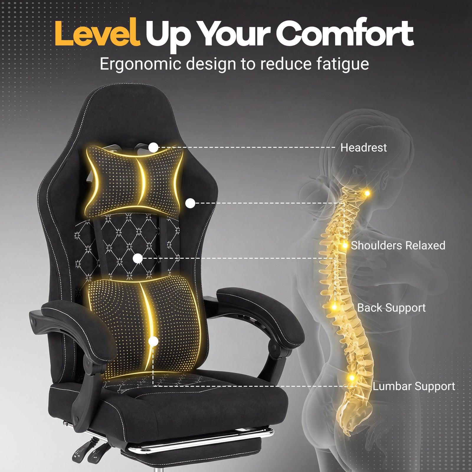 Gaming Chair Height Adjustable Computer Chair with Headrest Video Game Chair-Black
