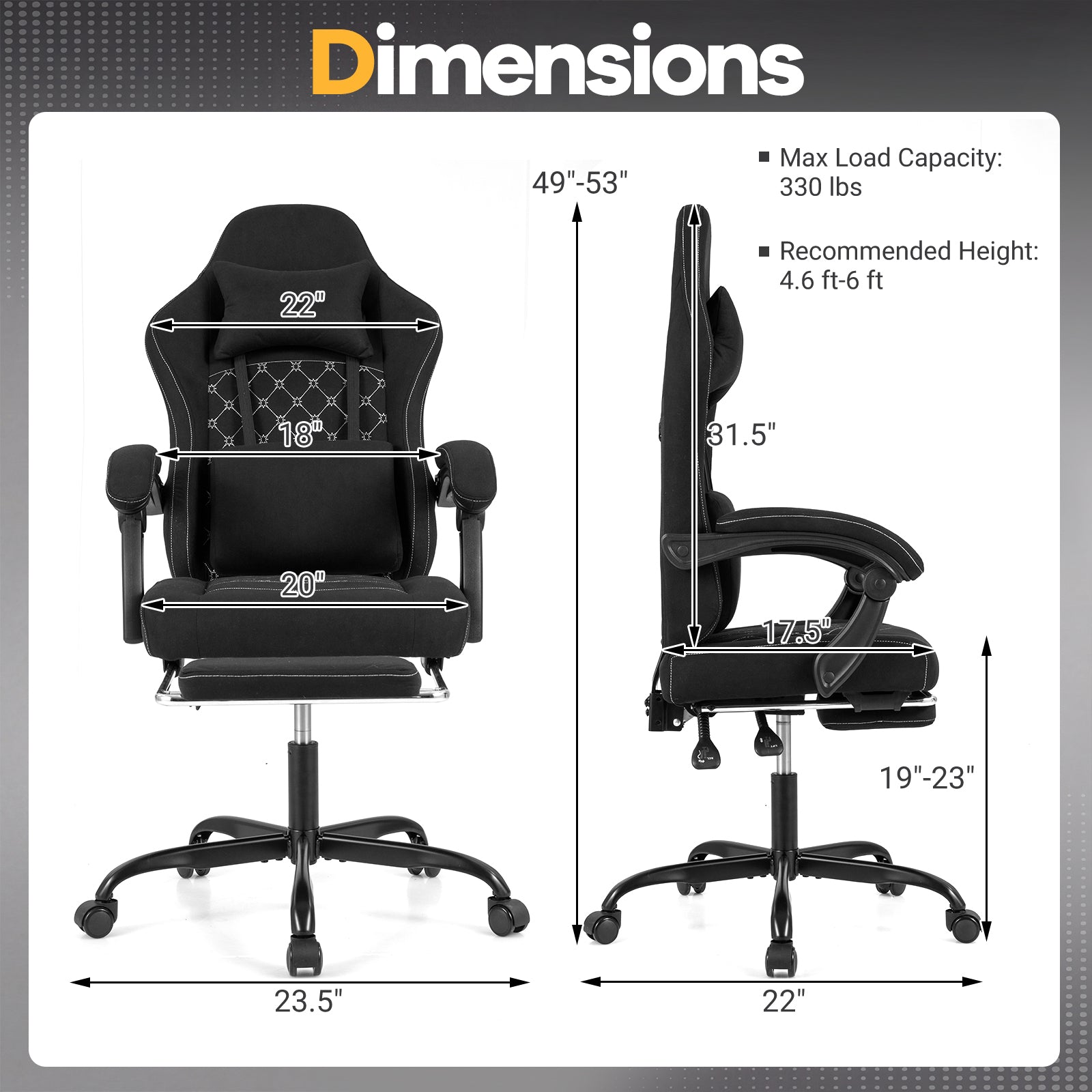 Gaming Chair Height Adjustable Computer Chair with Headrest Video Game Chair-Black