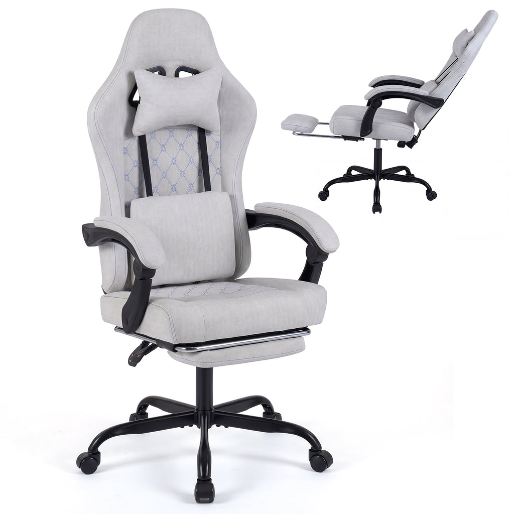 Gaming Chair Height Adjustable Computer Chair with Headrest Video Game Chair-Gray