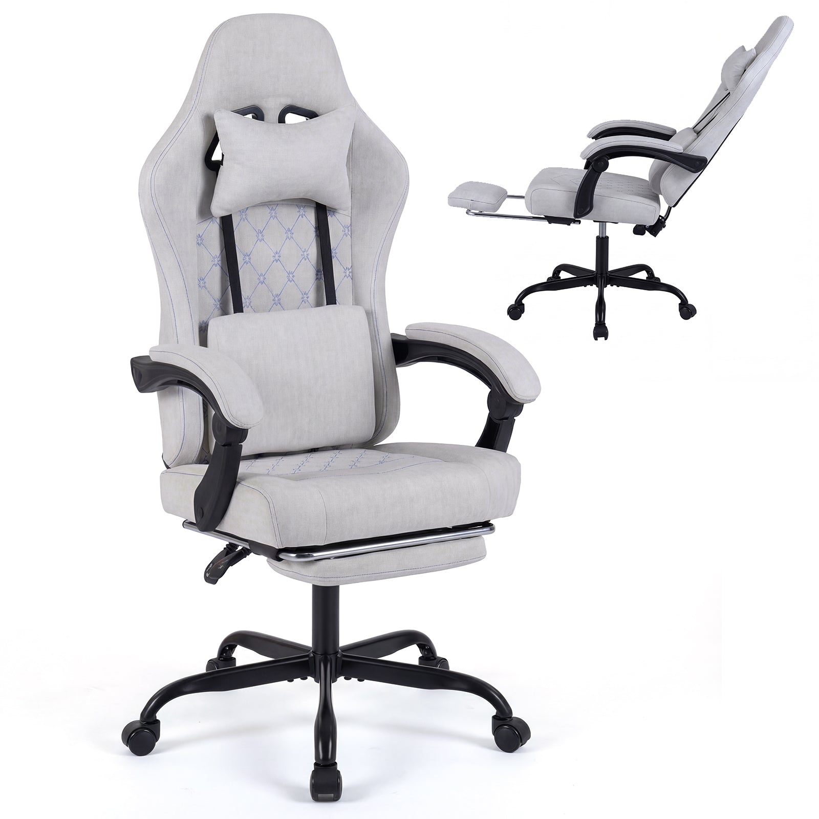 Gaming Chair Height Adjustable Computer Chair with Headrest Video Game Chair-Gray