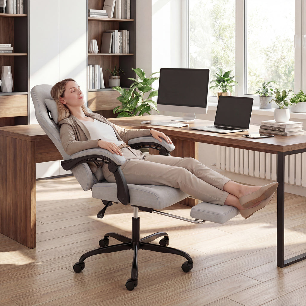 Gaming Chair Height Adjustable Computer Chair with Headrest Video Game Chair-Gray