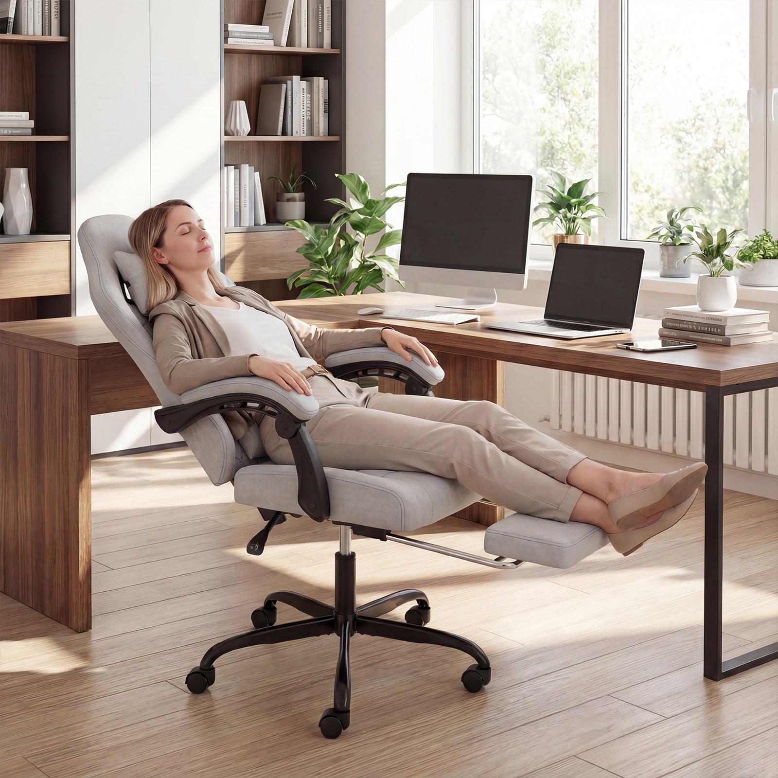 Gaming Chair Height Adjustable Computer Chair with Headrest Video Game Chair-Gray