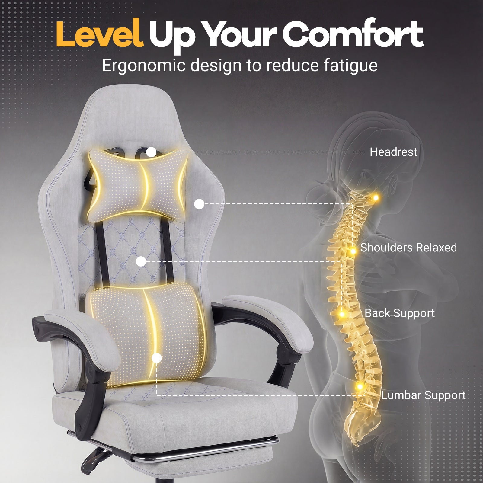 Gaming Chair Height Adjustable Computer Chair with Headrest Video Game Chair-Gray