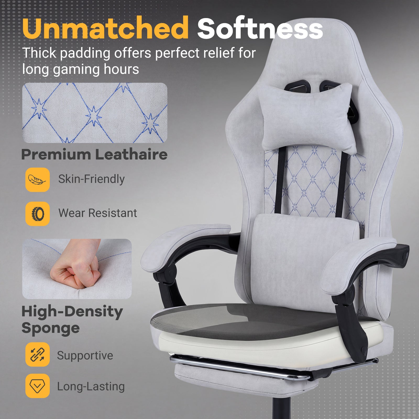 Gaming Chair Height Adjustable Computer Chair with Headrest Video Game Chair-Gray