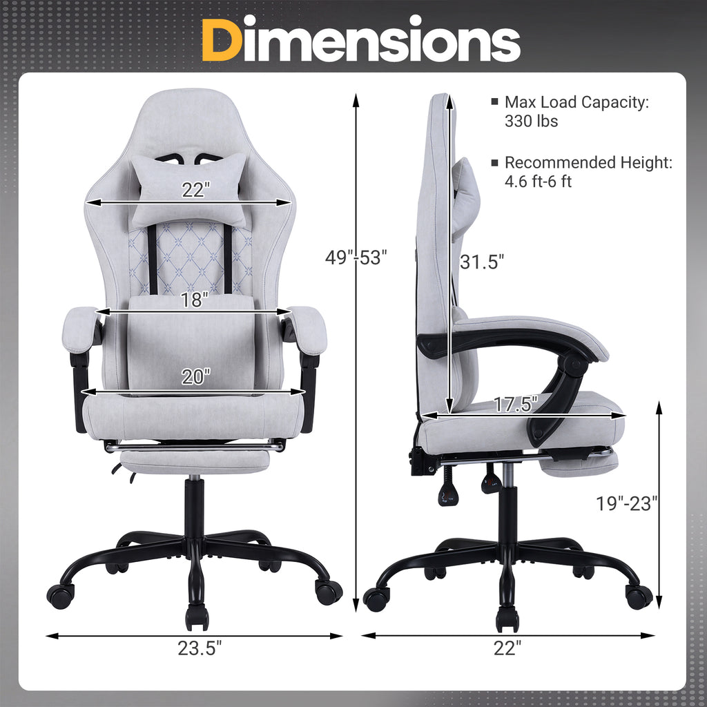 Gaming Chair Height Adjustable Computer Chair with Headrest Video Game Chair-Gray