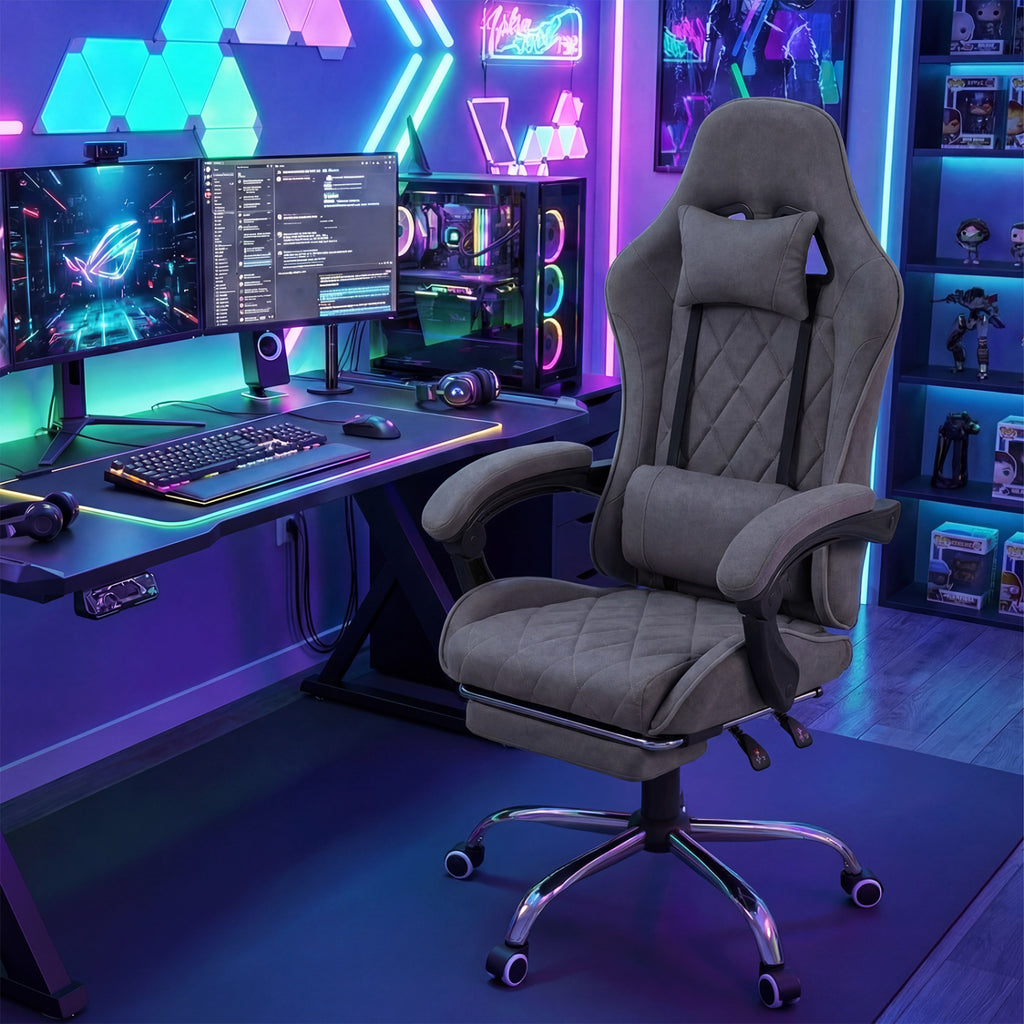 Gaming Chair Height Adjustable Computer Chair with Headrest and Lumbar Support-Gray