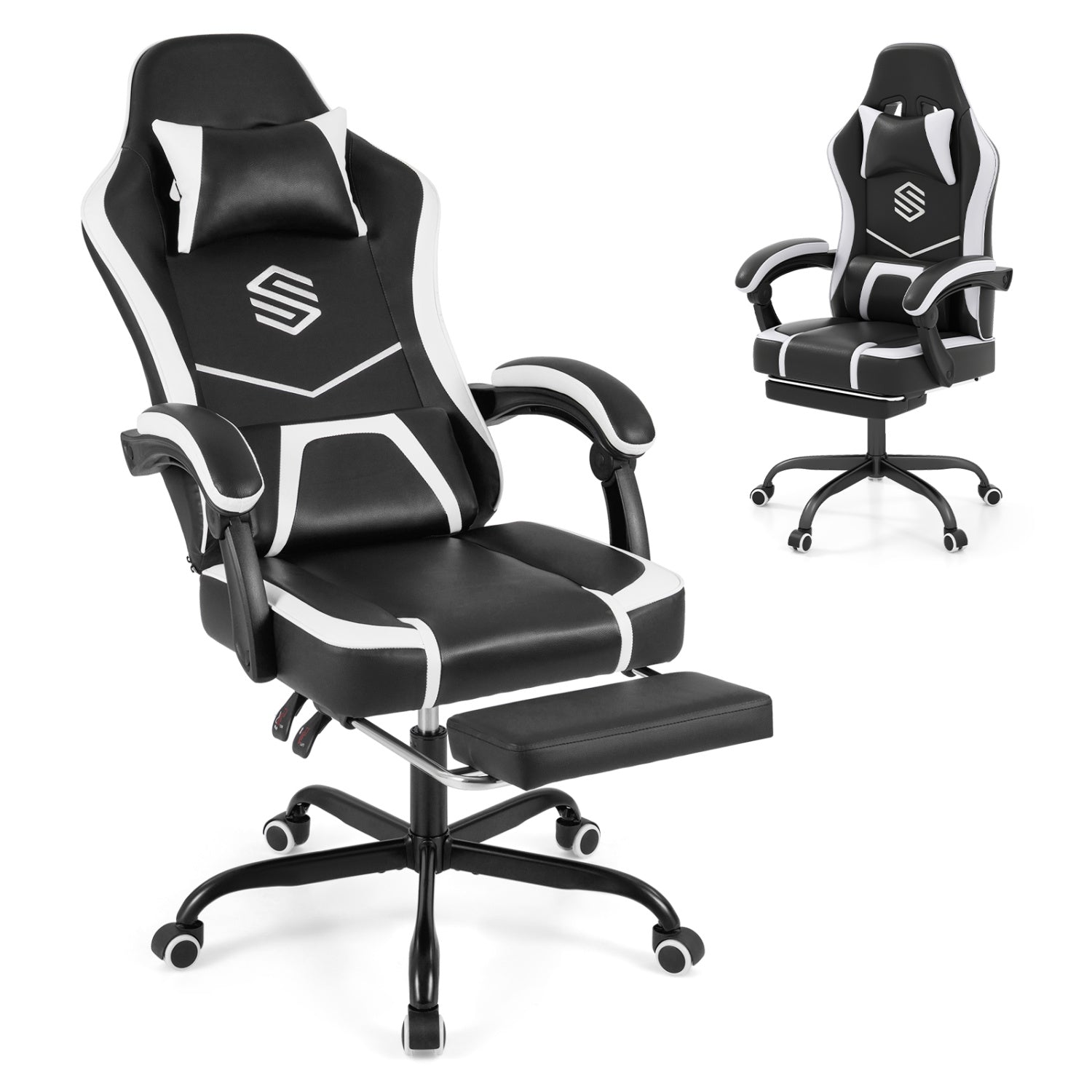 Gaming Chair Height Adjustable Computer Chair with Headrest Ergonomic Office Task Chair-Black