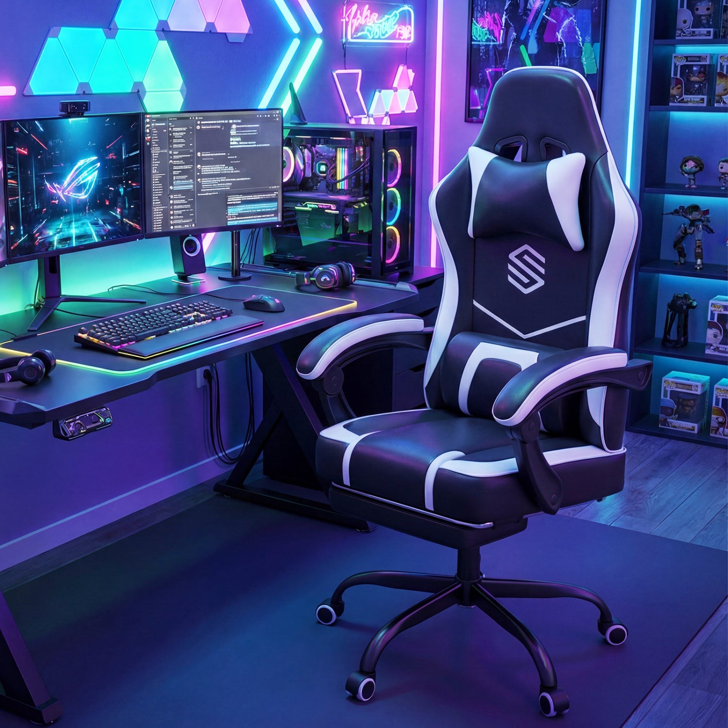 Gaming Chair Height Adjustable Computer Chair with Headrest Ergonomic Office Task Chair-Black