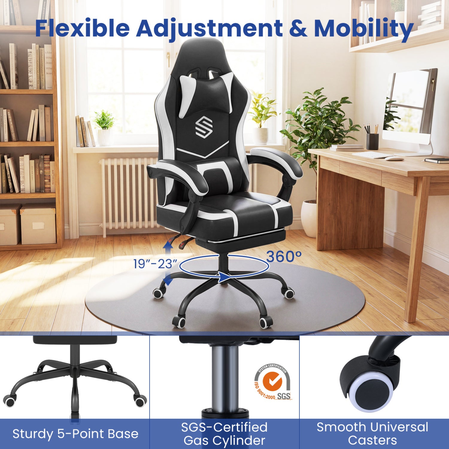 Gaming Chair Height Adjustable Computer Chair with Headrest Ergonomic Office Task Chair-Black