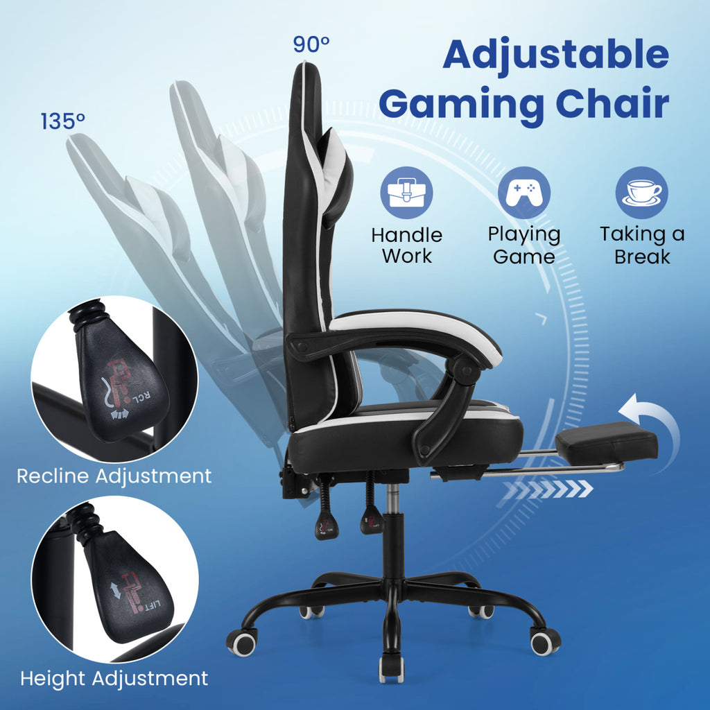Gaming Chair Height Adjustable Computer Chair with Headrest Ergonomic Office Task Chair-Black