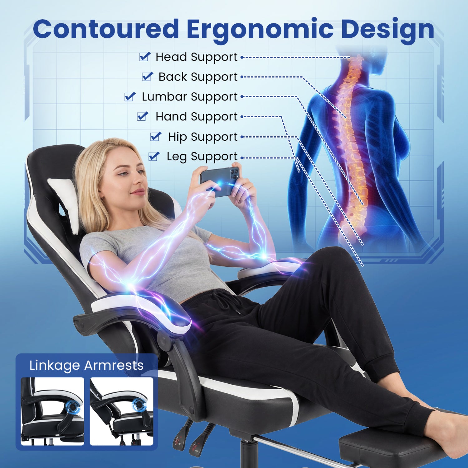 Gaming Chair Height Adjustable Computer Chair with Headrest Ergonomic Office Task Chair-Black