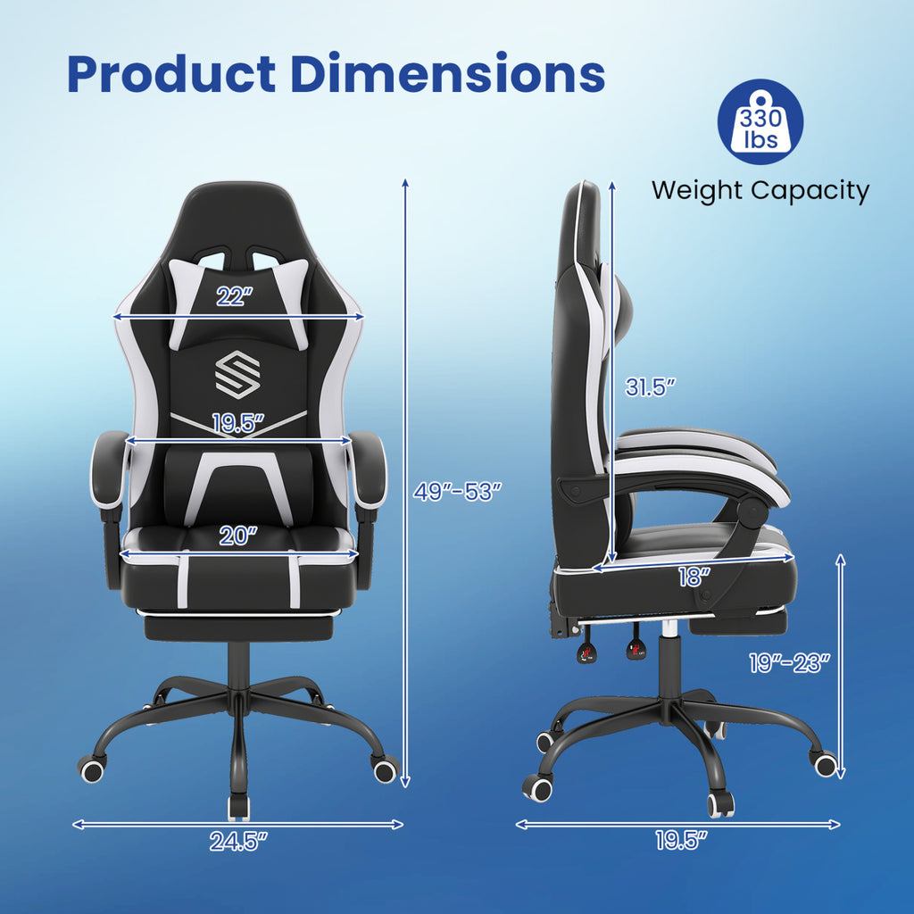 Gaming Chair Height Adjustable Computer Chair with Headrest Ergonomic Office Task Chair-Black