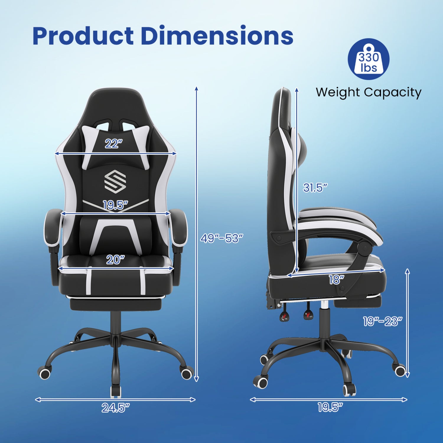 Gaming Chair Height Adjustable Computer Chair with Headrest Ergonomic Office Task Chair-Black