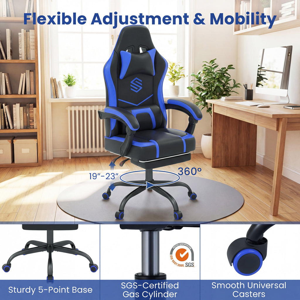 Gaming Chair Height Adjustable Computer Chair with Headrest Ergonomic Office Task Chair-Navy