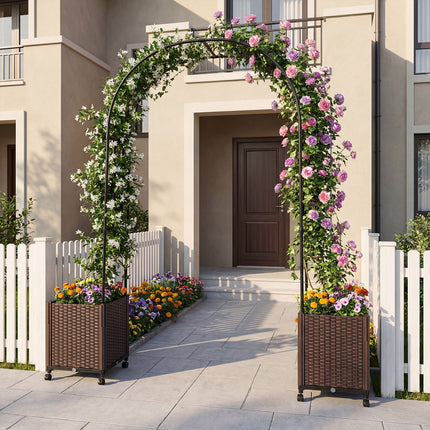 Garden Arch Trellis with 2 Self-watering Planter Boxes for Party Yard Lawn-Black