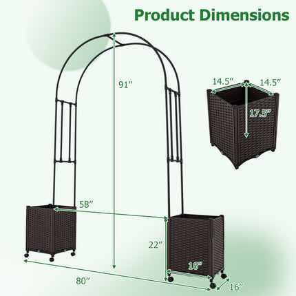 Garden Arch Trellis with 2 Self-watering Planter Boxes for Party Yard Lawn-Black