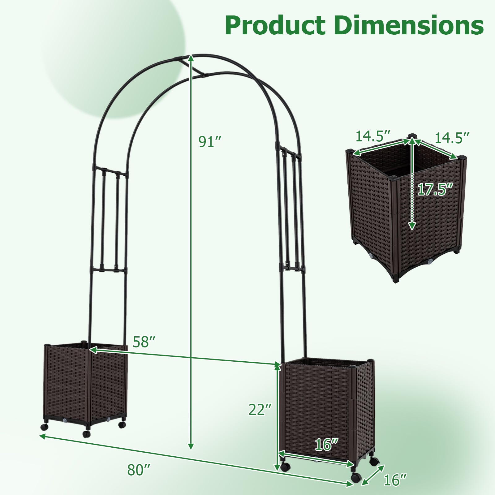Garden Arch Trellis with 2 Self-watering Planter Boxes for Party Yard Lawn-Black