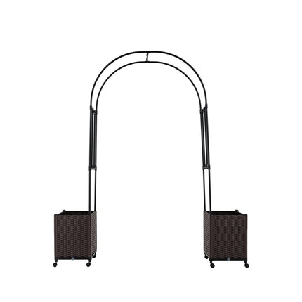 Garden Arch Trellis with 2 Self-watering Planter Boxes for Party Yard Lawn-Black