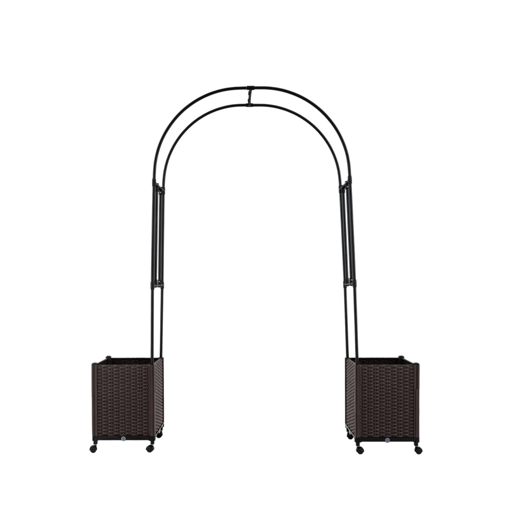 Garden Arch Trellis with 2 Self-watering Planter Boxes for Party Yard Lawn-Black