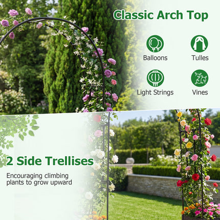 Garden Arch Trellis with 2 Self-watering Planter Boxes for Party Yard Lawn-Black