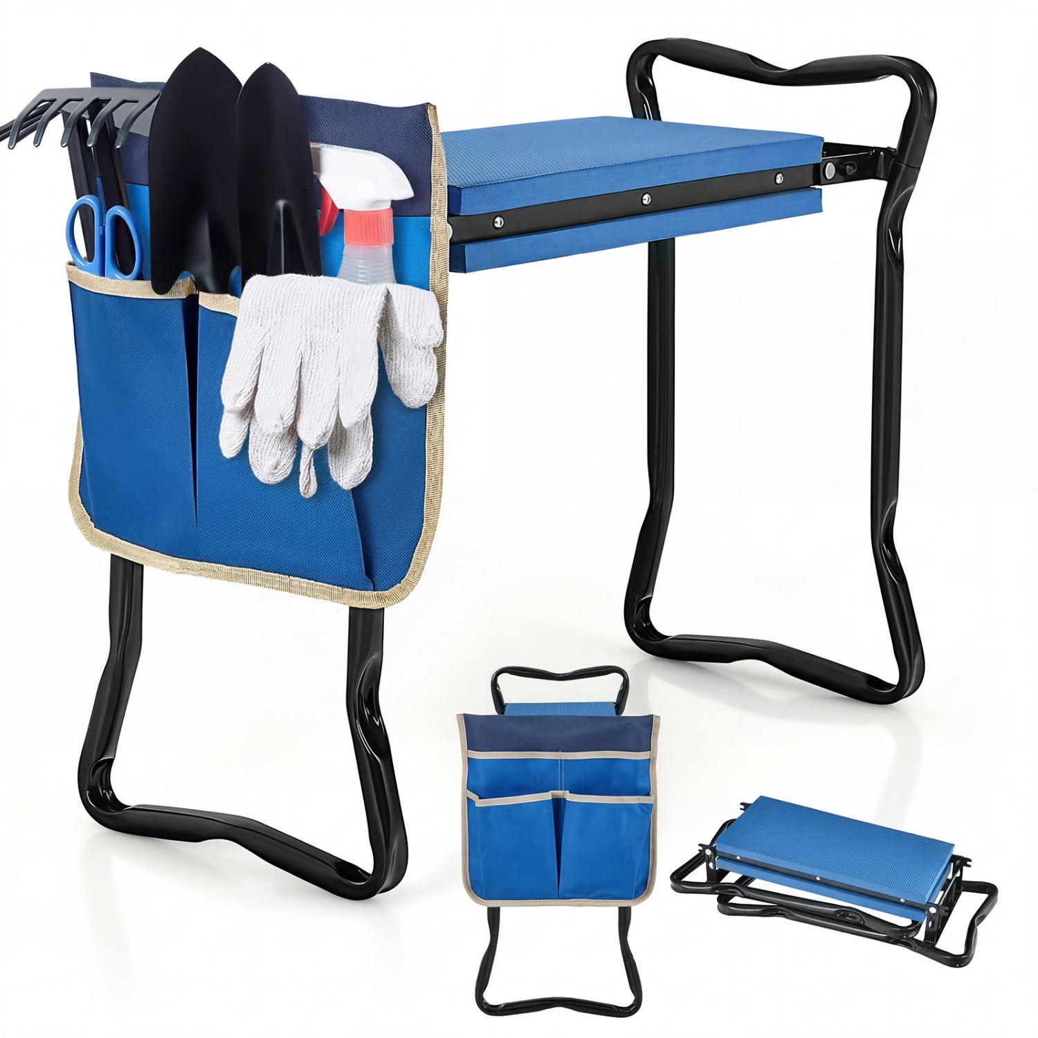 Siège et agenouilloir de jardin pliable et robuste - Bleu