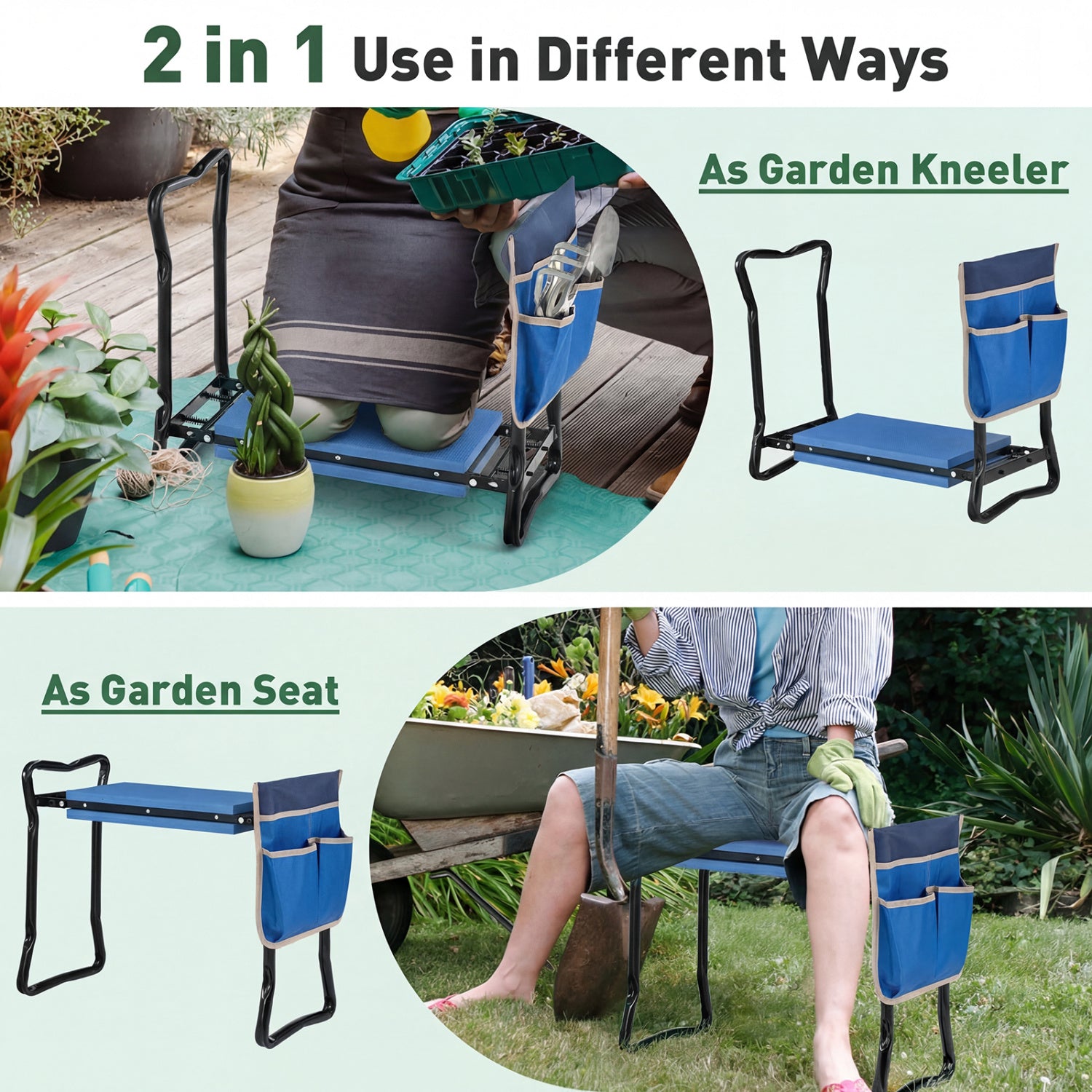 Siège et agenouilloir de jardin pliable et robuste - Bleu