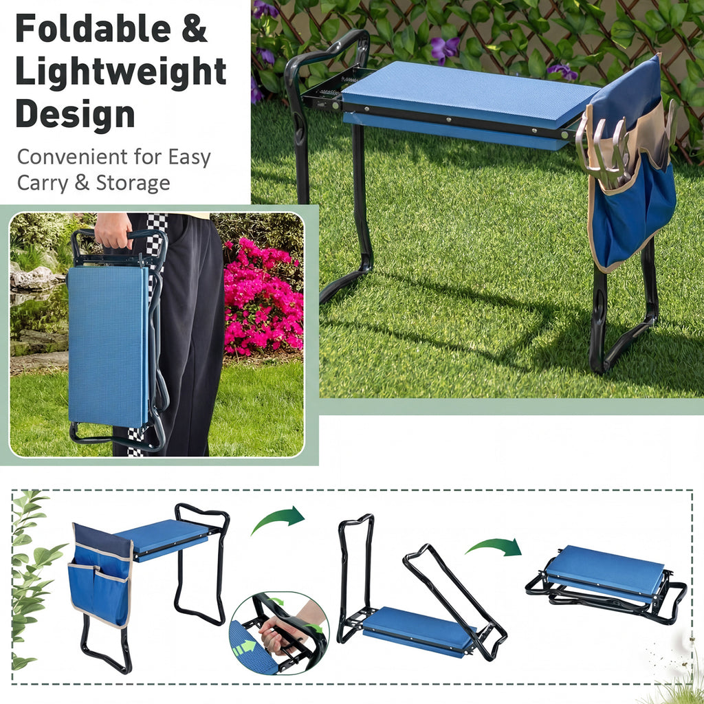 Siège et agenouilloir de jardin pliable et robuste - Bleu