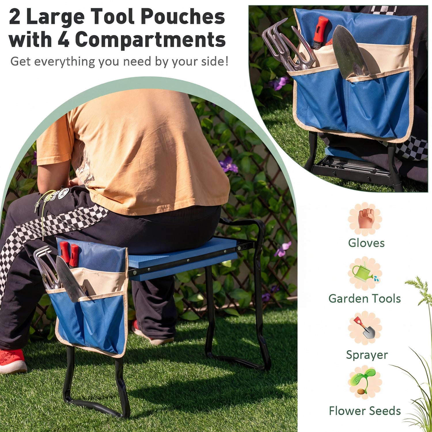 Siège et agenouilloir de jardin pliable et robuste - Bleu