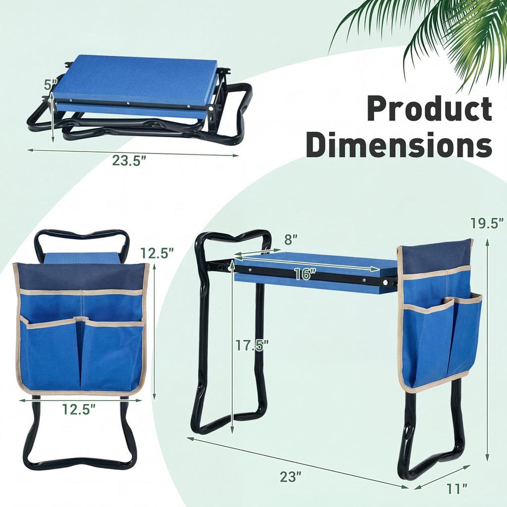 Siège et agenouilloir de jardin pliable et robuste - Bleu