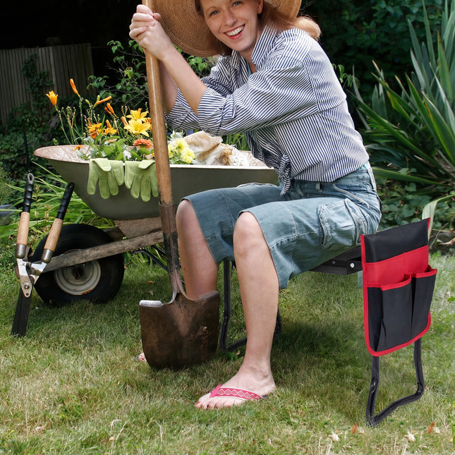 Garden Kneeler and Seat Folding Sturdy Gardening Stool-Black