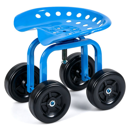 Garden Rolling Workseat with 360° Swivel Seat and Adjustable Height-Blue