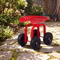 Garden Rolling Workseat with 360° Swivel Seat and Adjustable Height-Red