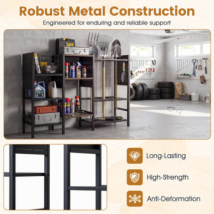 Garden Tool Organizer with Wooden Shelves for Garage and Shed-Black