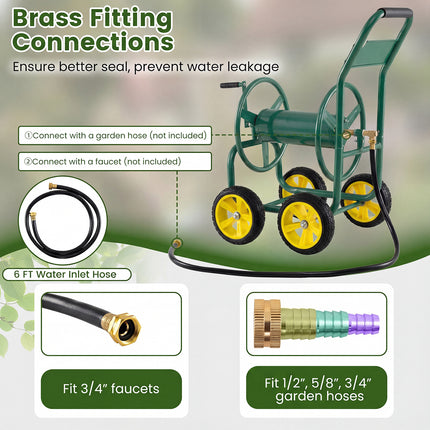 Garden Water Hose Reel Cart with 4 Wheels and Non-slip Grip-Green
