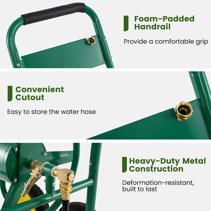Garden Water Hose Reel Cart with 4 Wheels and Non-slip Grip-Green