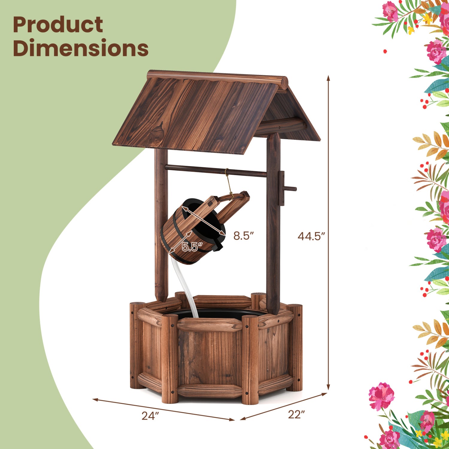 Garden Wooden Wishing Water Fountain with Pump