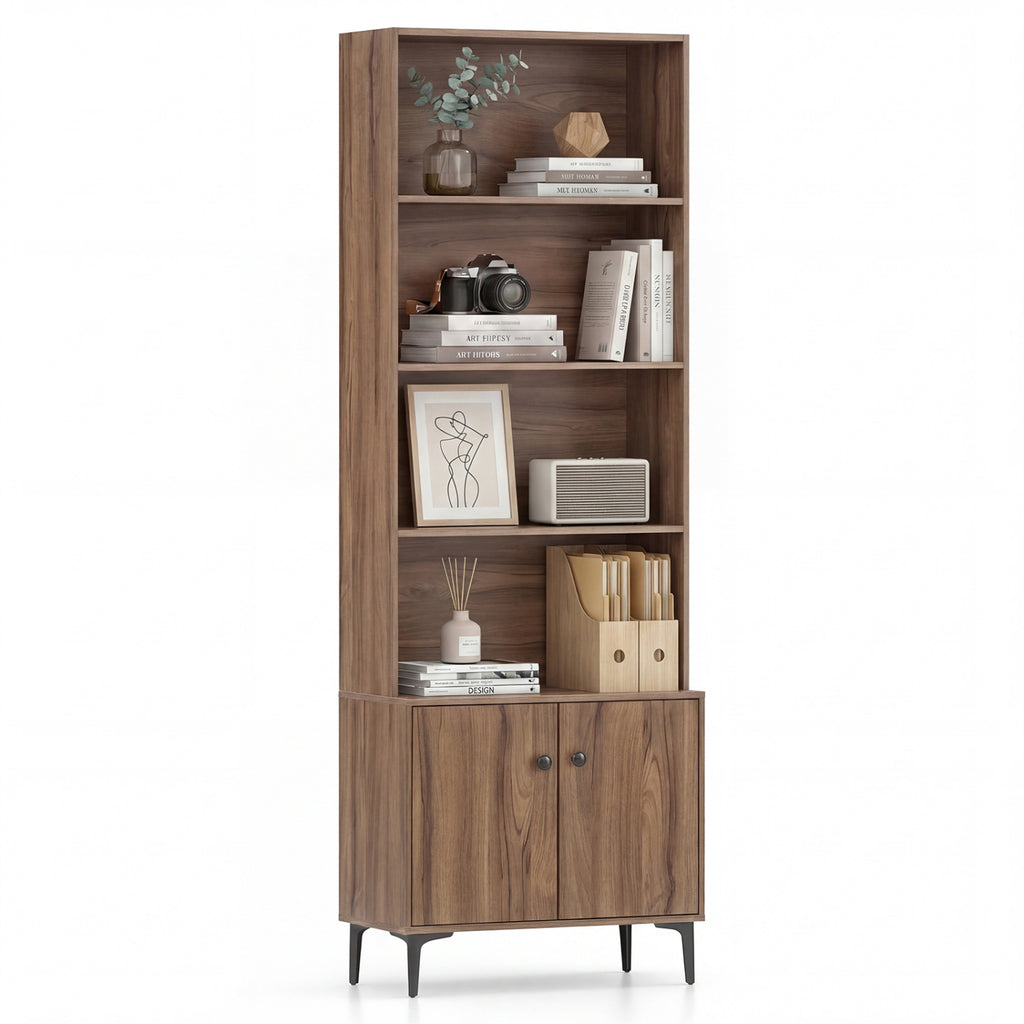 Giantex Bookshelf with Doors and 2 Anti-Tipping Kits for Home Office-Walnut