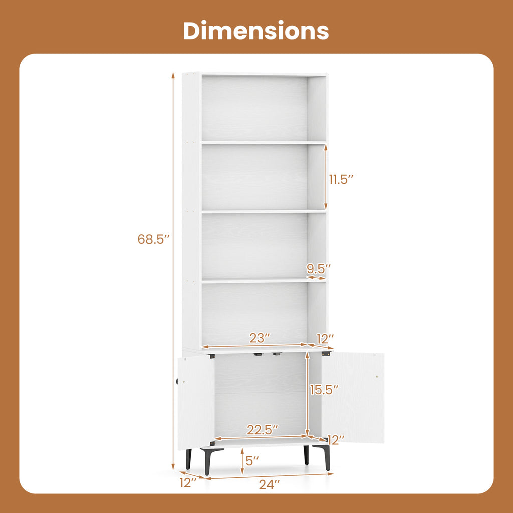 Giantex Bookshelf with Doors and 2 Anti-Tipping Kits for Home Office-White