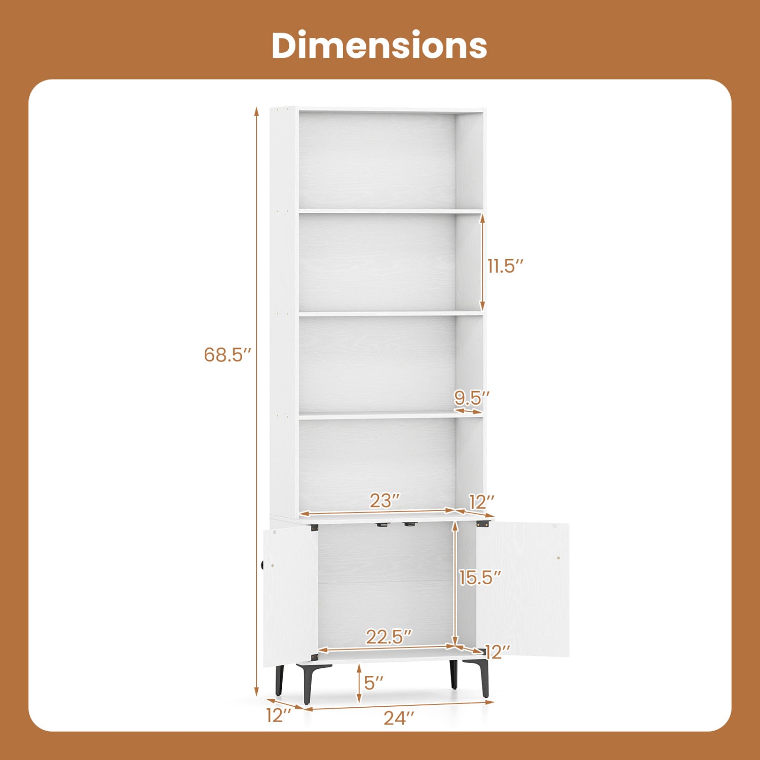 Giantex Bookshelf with Doors and 2 Anti-Tipping Kits for Home Office-White