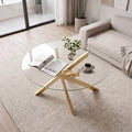 Glass Coffee Table Round Clear Center Table with Tempered Glass Top-Golden