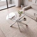 Glass Coffee Table Round Clear Center Table with Tempered Glass Top-Silver