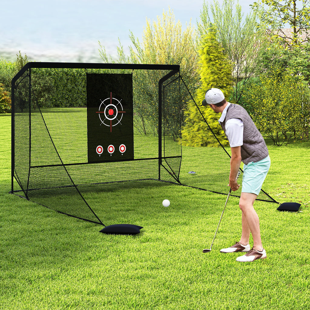 Golf Practice Hitting Net Golf Cage with Dual Side Barriers Target Cloth Metal Frame