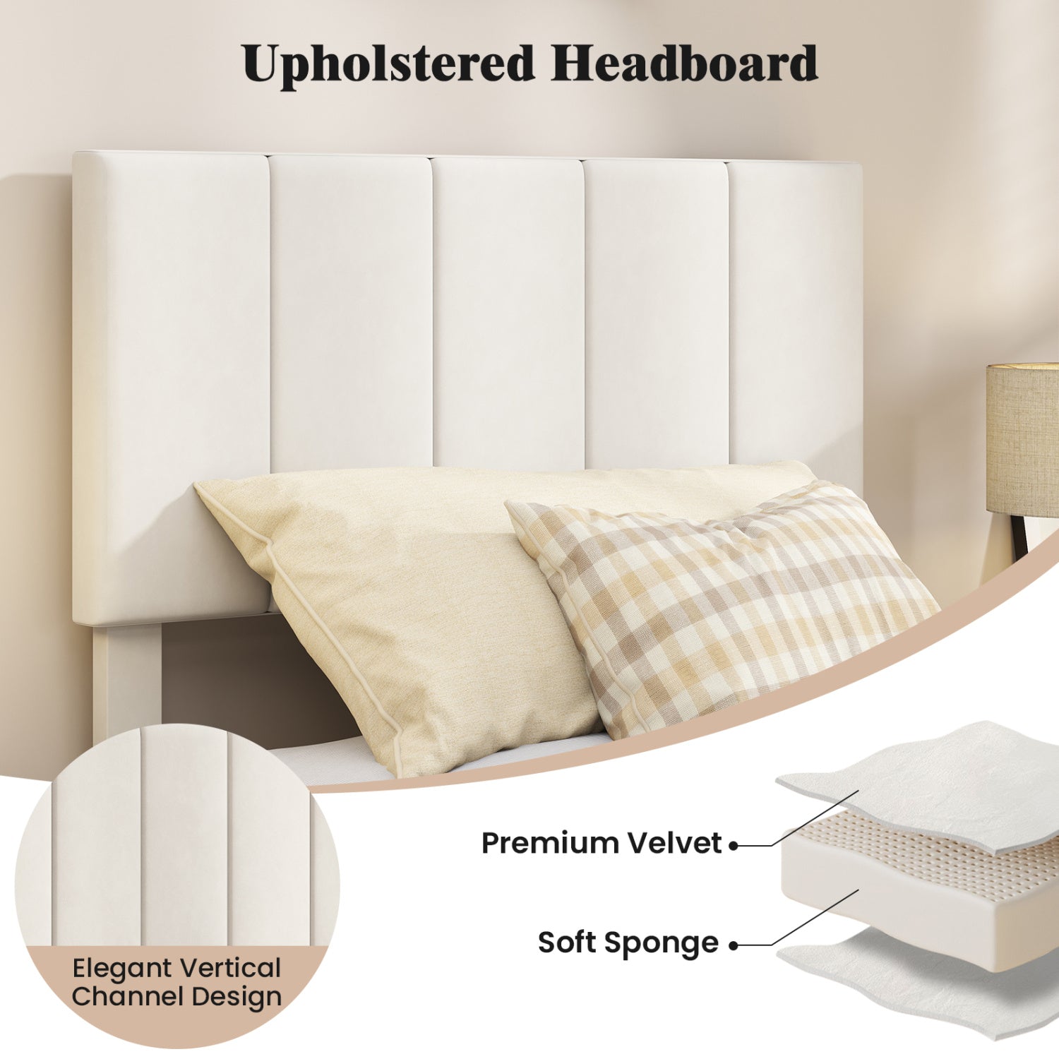 Gray Linen Upholstered Platform Bed with Height Adjustable Vertical Channel Headboard-Twin Size