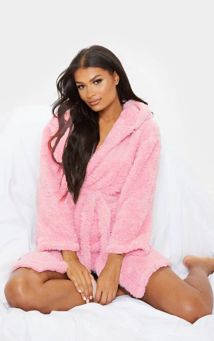 Women’s Winter Flannel Hoodie Robe – Thick Plush Mid‑Calf Pajamas with Cute Ears Long‑Sleeve Warm Homewear