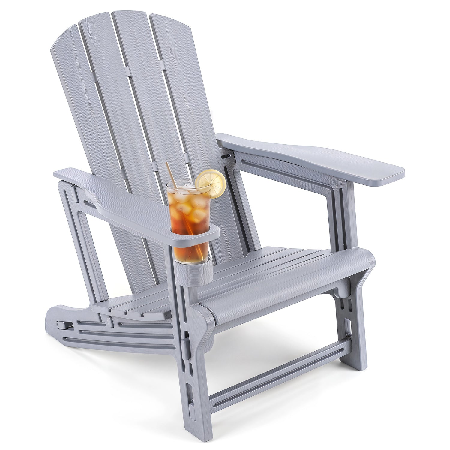 HDPE Adirondack Chairs with Realistic Wood Grain for Backyard Lawn-Gray
