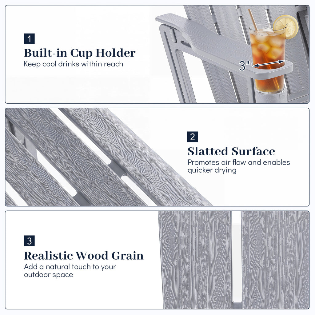 HDPE Adirondack Chairs with Realistic Wood Grain for Backyard Lawn-Gray