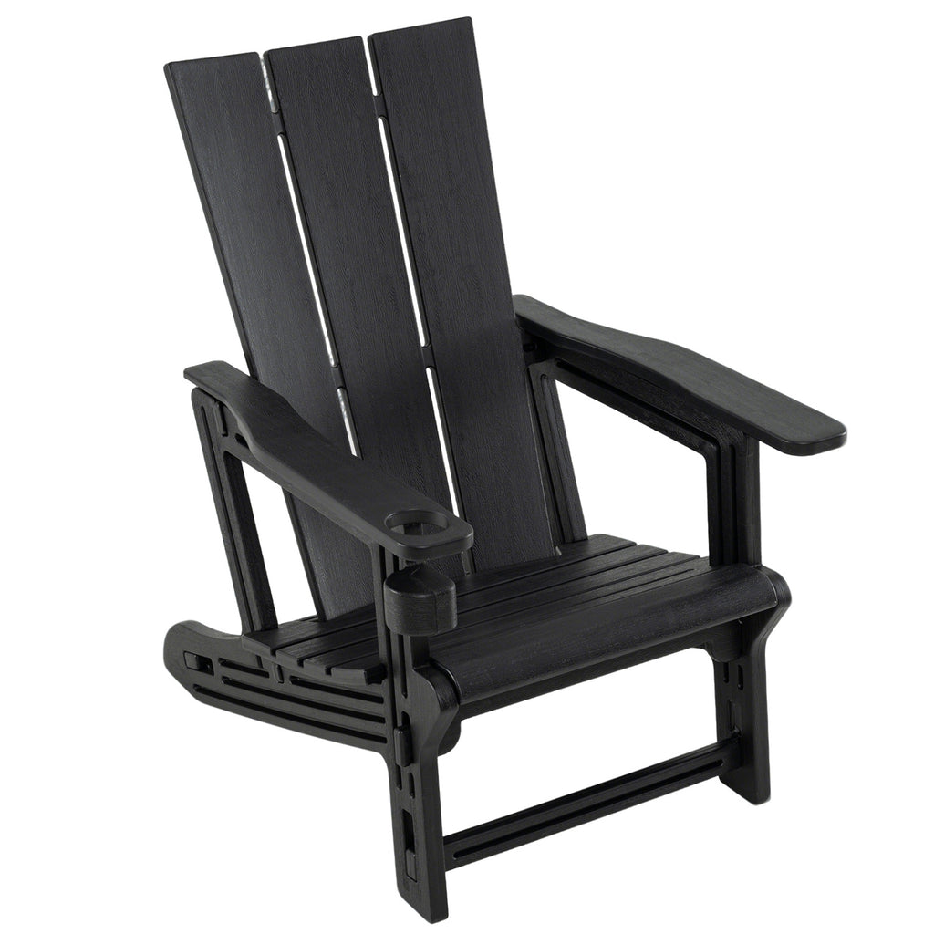 HDPE Outdoor Adirondack Chairs with Cup Holder-Black