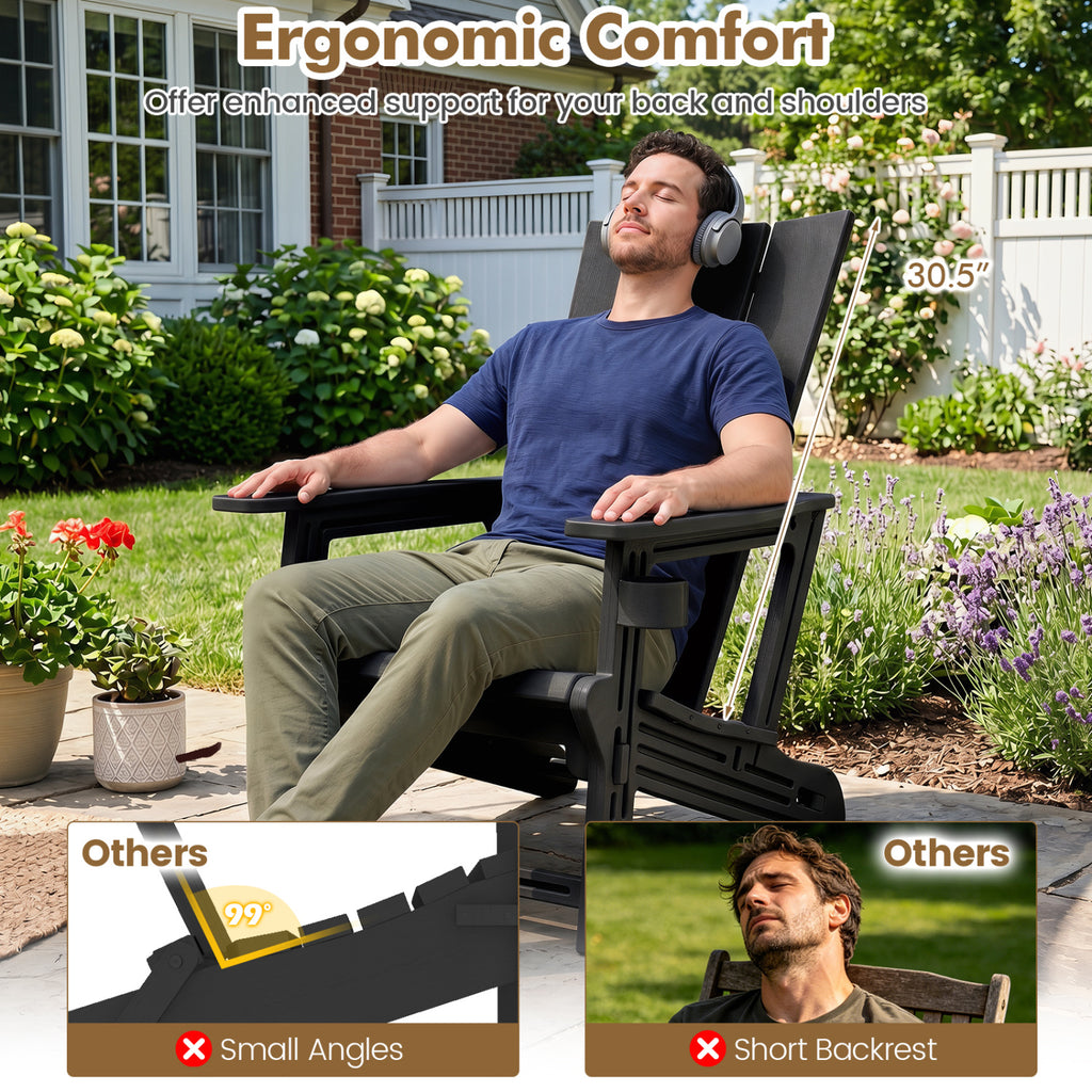 HDPE Outdoor Adirondack Chairs with Cup Holder-Black